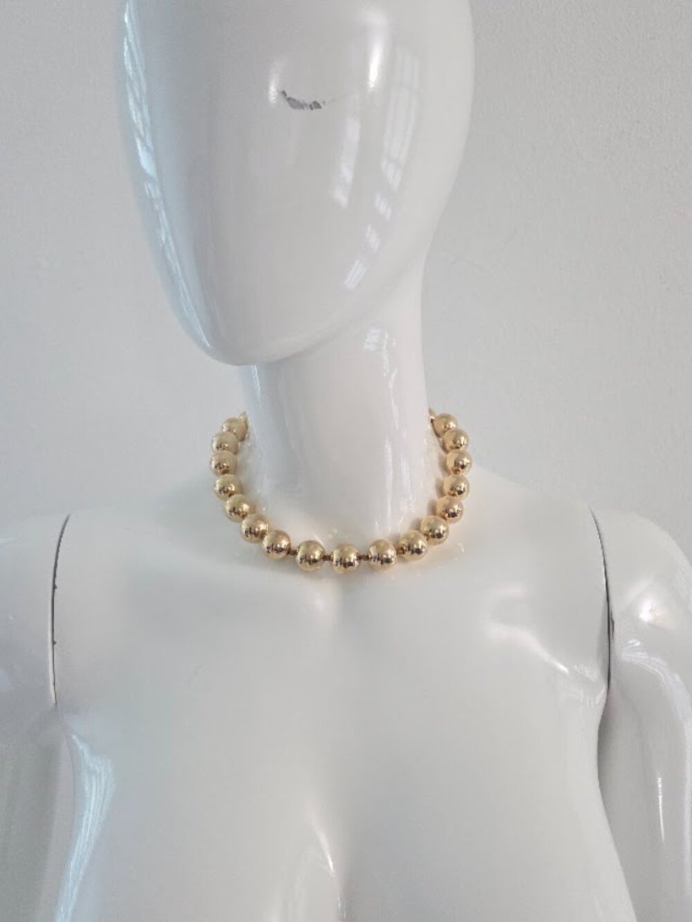 Chunky Gold Bead Statement Necklace Bold Sphere Collar Chic Jewelry - Picture 8 of 11